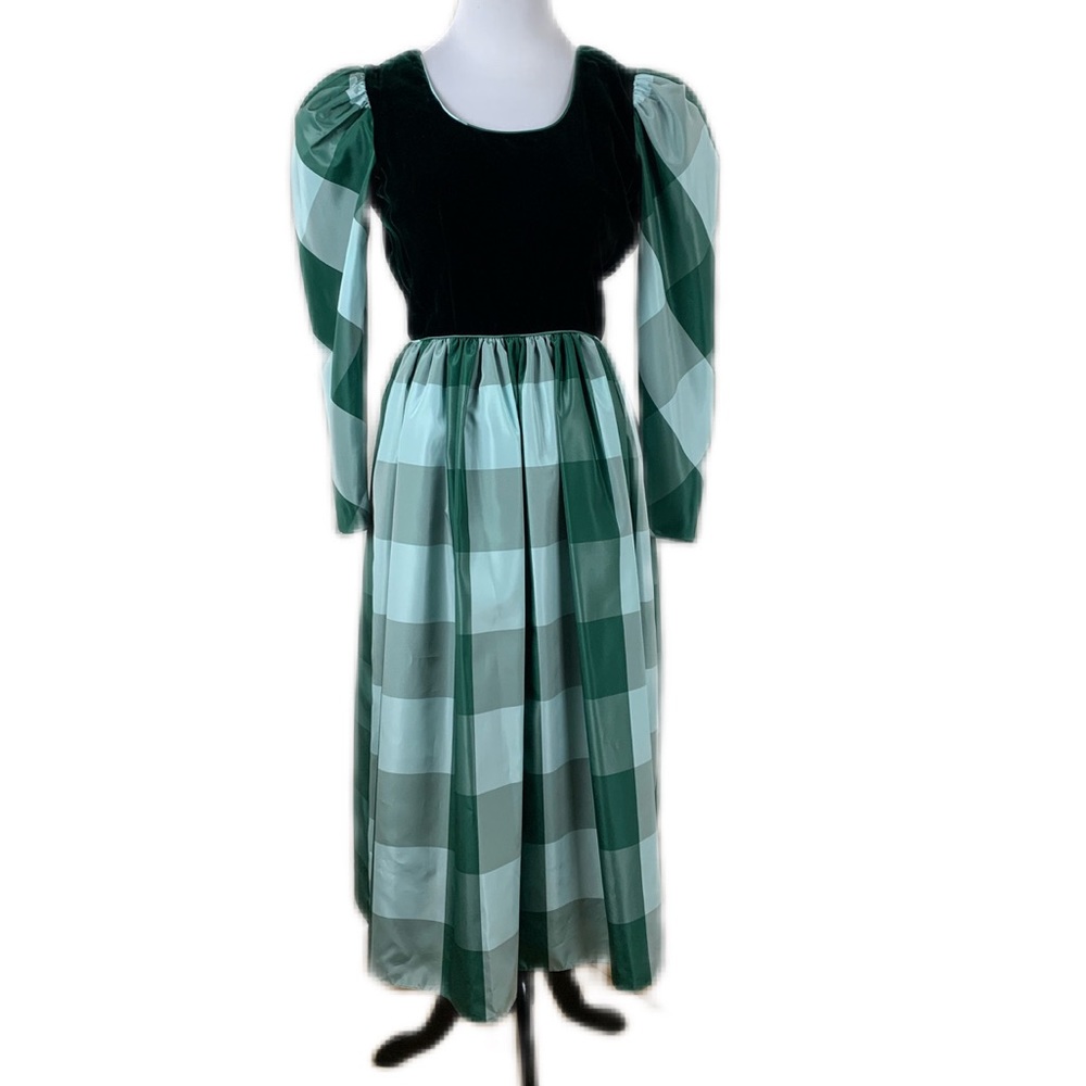 Vintage Kathryn SZ 6 Conover Green Plaid Velvet Taffeta Cottagecore Maxi Dress